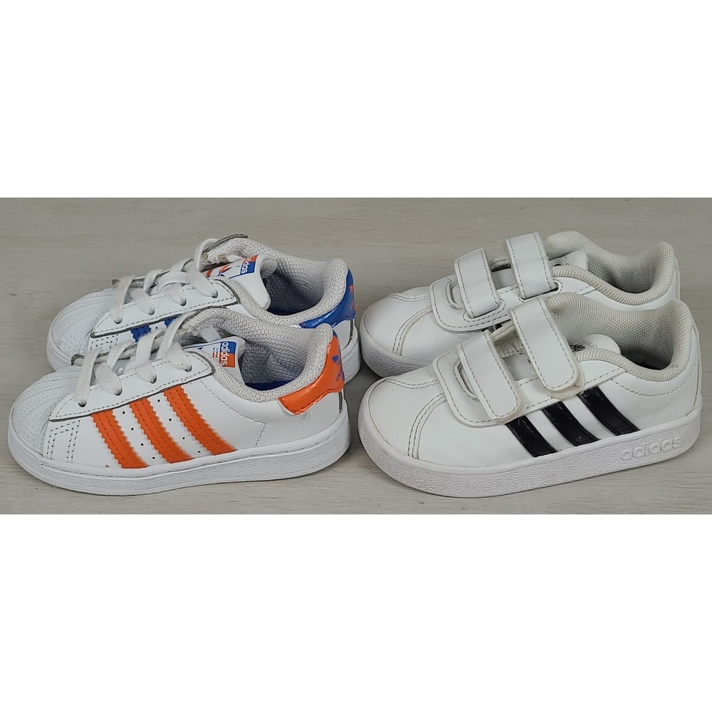 Adidas Superstar FZ0653 and VL Court 2.0 DB1839 Kids Sneakers White Size 6K Lot